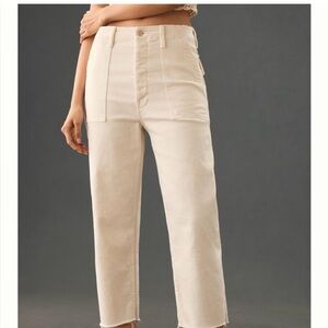 High-Rise Cream Straight-Leg Jeans